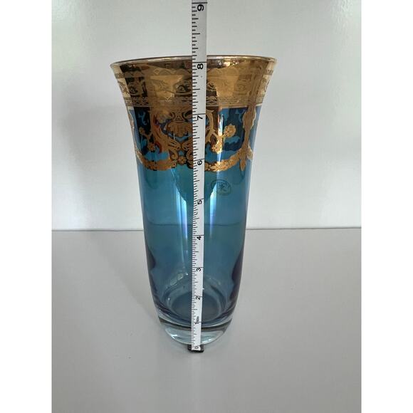 Vintage J Preziosi Lavorato a Mano Italian Blue Glass Vase Gold Overlay JL - Picture 9 of 11